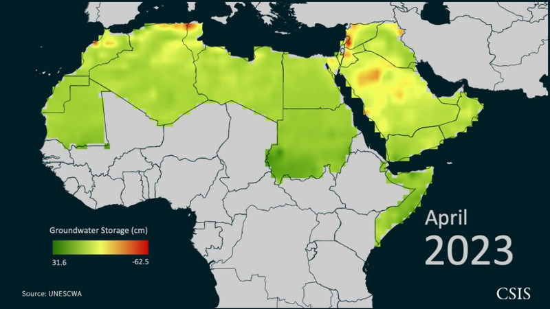Change in groundwater storage in the Middle East and North Africa from 2002 to 2023 cm Change in groundwater storage in the Middle East and North Africa from 2002 to 2023 cm